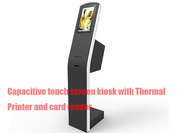 Capacitive touch screen kiosk with thermal printer and card reader