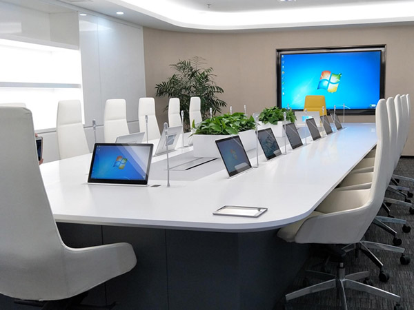 Lift and turning monitor lcd all in one for meeting table